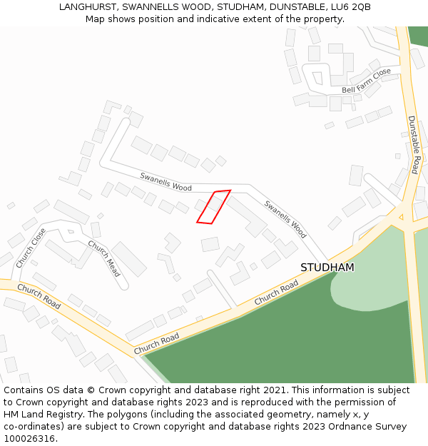 LANGHURST, SWANNELLS WOOD, STUDHAM, DUNSTABLE, LU6 2QB: Location map and indicative extent of plot