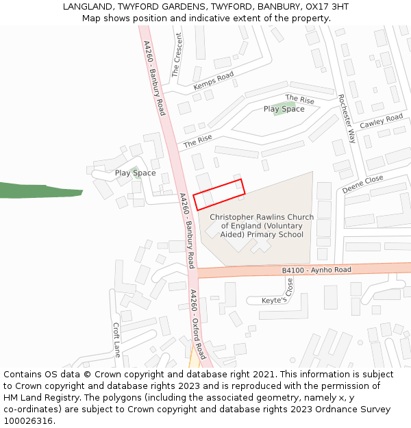 LANGLAND, TWYFORD GARDENS, TWYFORD, BANBURY, OX17 3HT: Location map and indicative extent of plot