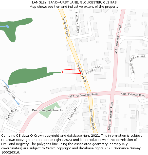 LANGLEY, SANDHURST LANE, GLOUCESTER, GL2 9AB: Location map and indicative extent of plot