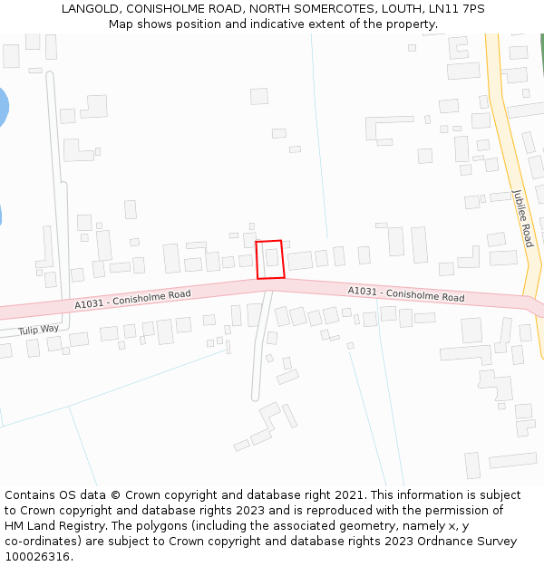 LANGOLD, CONISHOLME ROAD, NORTH SOMERCOTES, LOUTH, LN11 7PS: Location map and indicative extent of plot