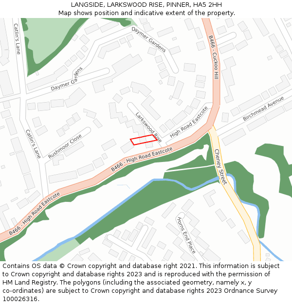 LANGSIDE, LARKSWOOD RISE, PINNER, HA5 2HH: Location map and indicative extent of plot