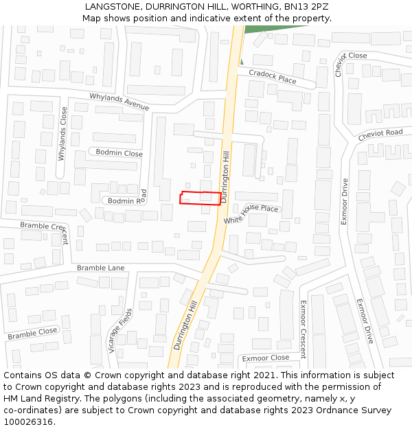 LANGSTONE, DURRINGTON HILL, WORTHING, BN13 2PZ: Location map and indicative extent of plot