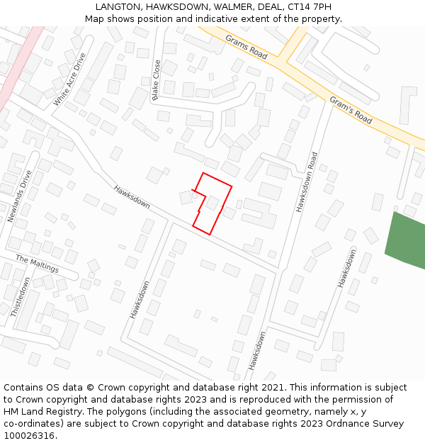 LANGTON, HAWKSDOWN, WALMER, DEAL, CT14 7PH: Location map and indicative extent of plot