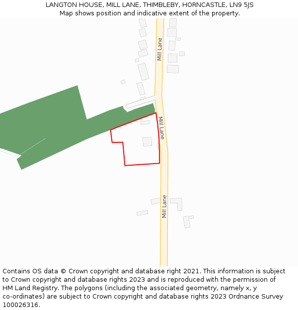 LANGTON HOUSE, MILL LANE, THIMBLEBY, HORNCASTLE, LN9 5JS: Location map and indicative extent of plot