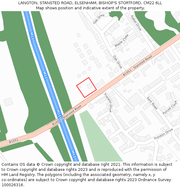 LANGTON, STANSTED ROAD, ELSENHAM, BISHOP'S STORTFORD, CM22 6LL: Location map and indicative extent of plot