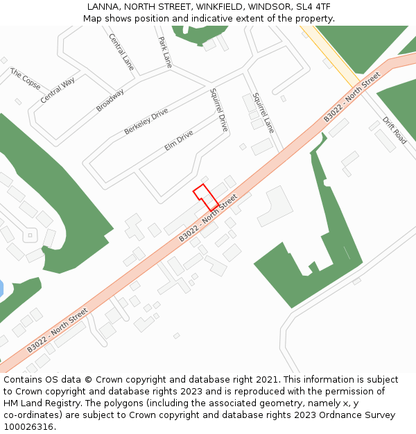 LANNA, NORTH STREET, WINKFIELD, WINDSOR, SL4 4TF: Location map and indicative extent of plot