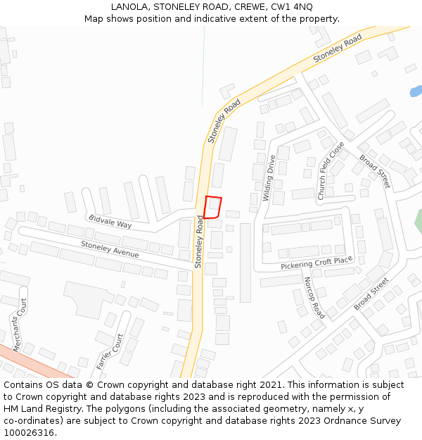 LANOLA, STONELEY ROAD, CREWE, CW1 4NQ: Location map and indicative extent of plot