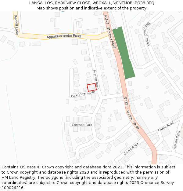 LANSALLOS, PARK VIEW CLOSE, WROXALL, VENTNOR, PO38 3EQ: Location map and indicative extent of plot