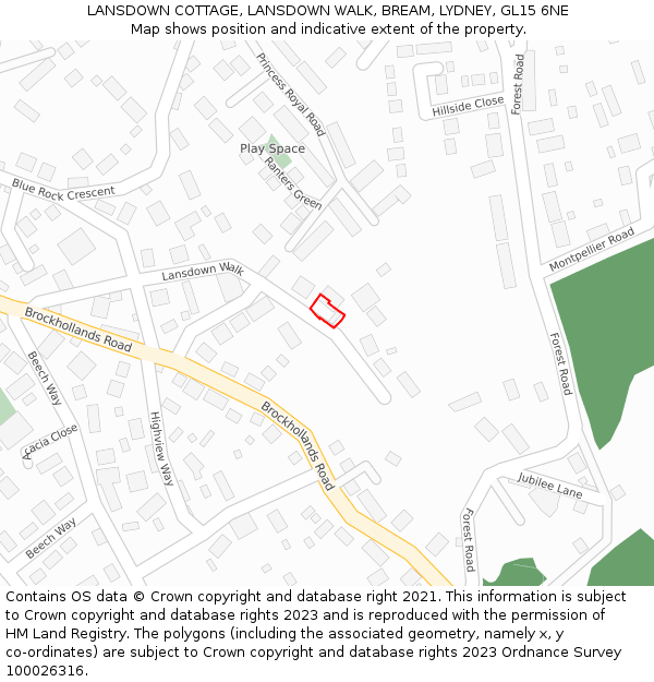 LANSDOWN COTTAGE, LANSDOWN WALK, BREAM, LYDNEY, GL15 6NE: Location map and indicative extent of plot