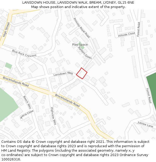 LANSDOWN HOUSE, LANSDOWN WALK, BREAM, LYDNEY, GL15 6NE: Location map and indicative extent of plot