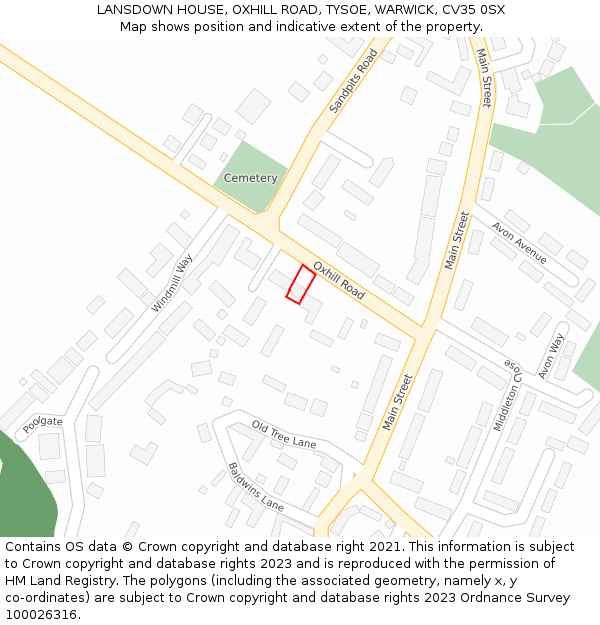 LANSDOWN HOUSE, OXHILL ROAD, TYSOE, WARWICK, CV35 0SX: Location map and indicative extent of plot