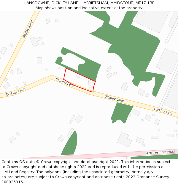 LANSDOWNE, DICKLEY LANE, HARRIETSHAM, MAIDSTONE, ME17 1BP: Location map and indicative extent of plot