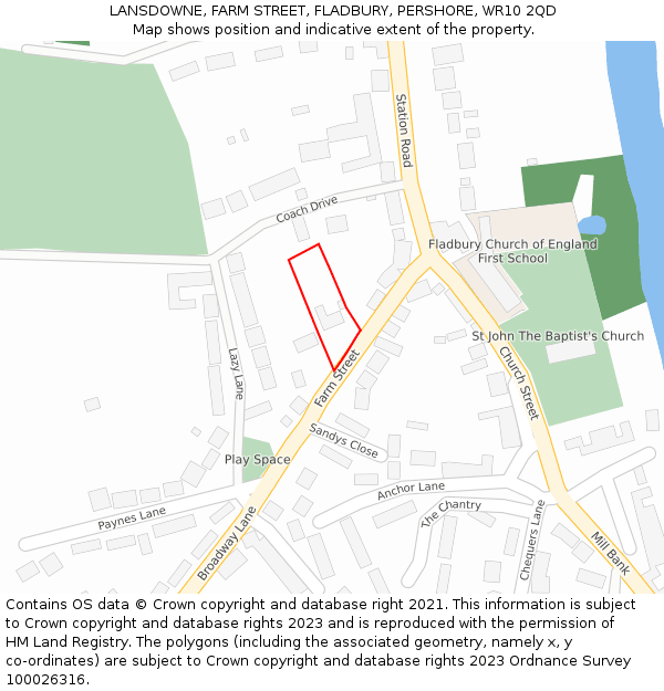 LANSDOWNE, FARM STREET, FLADBURY, PERSHORE, WR10 2QD: Location map and indicative extent of plot