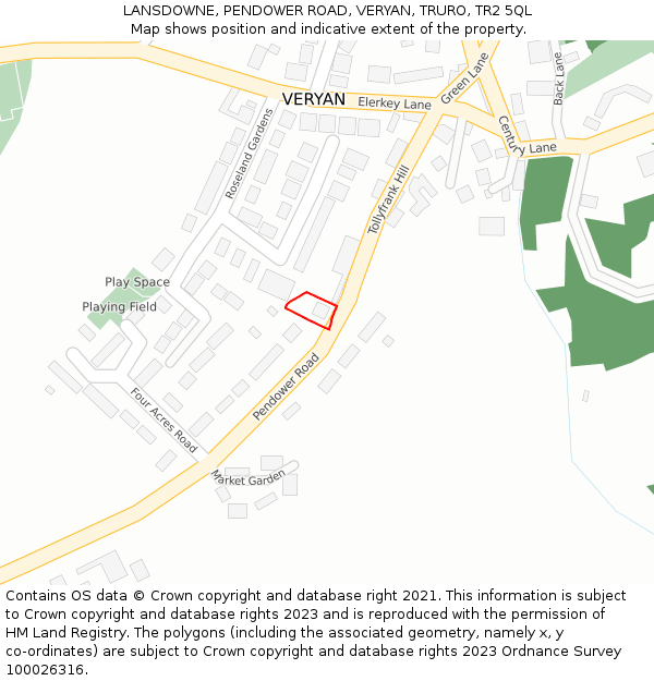 LANSDOWNE, PENDOWER ROAD, VERYAN, TRURO, TR2 5QL: Location map and indicative extent of plot