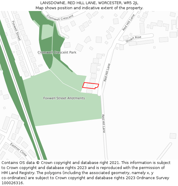 LANSDOWNE, RED HILL LANE, WORCESTER, WR5 2JL: Location map and indicative extent of plot
