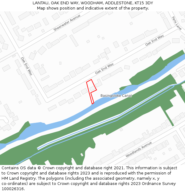 LANTAU, OAK END WAY, WOODHAM, ADDLESTONE, KT15 3DY: Location map and indicative extent of plot