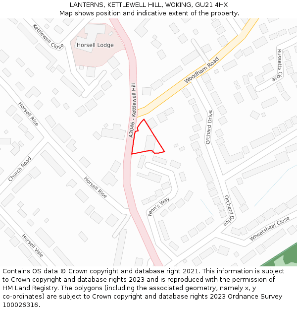 LANTERNS, KETTLEWELL HILL, WOKING, GU21 4HX: Location map and indicative extent of plot