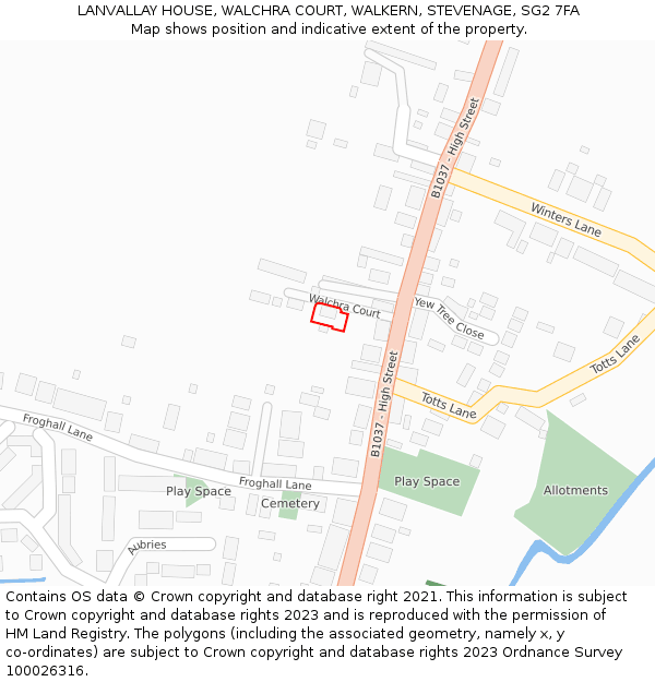 LANVALLAY HOUSE, WALCHRA COURT, WALKERN, STEVENAGE, SG2 7FA: Location map and indicative extent of plot