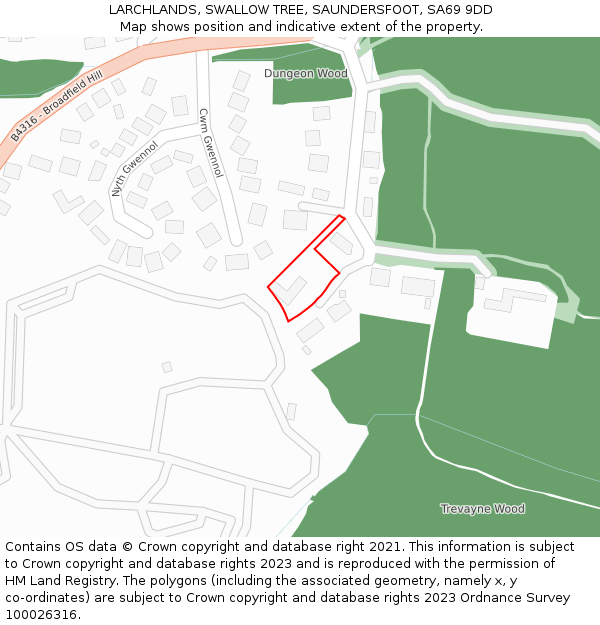 LARCHLANDS, SWALLOW TREE, SAUNDERSFOOT, SA69 9DD: Location map and indicative extent of plot