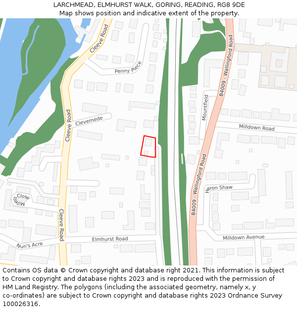 LARCHMEAD, ELMHURST WALK, GORING, READING, RG8 9DE: Location map and indicative extent of plot