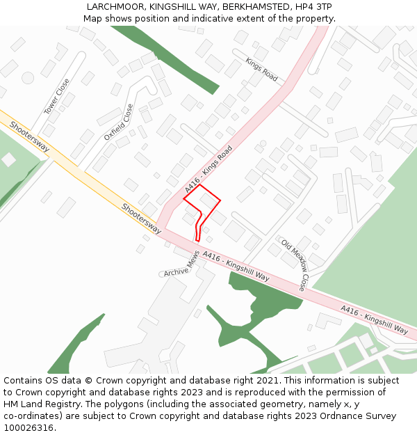 LARCHMOOR, KINGSHILL WAY, BERKHAMSTED, HP4 3TP: Location map and indicative extent of plot