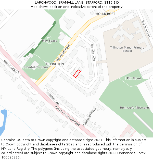 LARCHWOOD, BRAMALL LANE, STAFFORD, ST16 1JD: Location map and indicative extent of plot