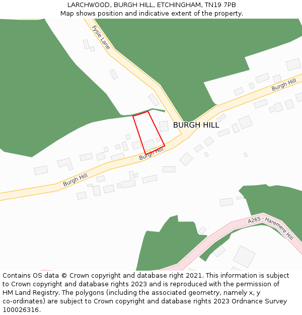 LARCHWOOD, BURGH HILL, ETCHINGHAM, TN19 7PB: Location map and indicative extent of plot