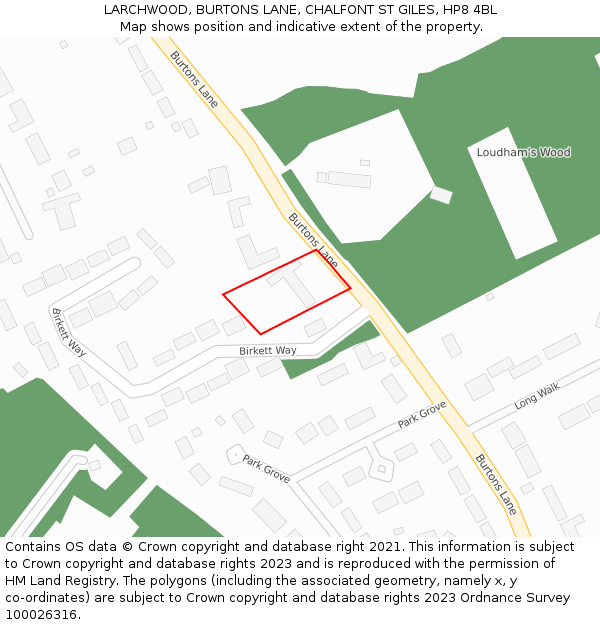 LARCHWOOD, BURTONS LANE, CHALFONT ST GILES, HP8 4BL: Location map and indicative extent of plot