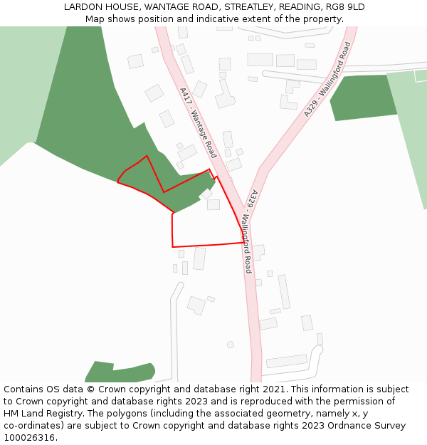 LARDON HOUSE, WANTAGE ROAD, STREATLEY, READING, RG8 9LD: Location map and indicative extent of plot