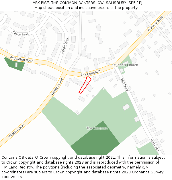 LARK RISE, THE COMMON, WINTERSLOW, SALISBURY, SP5 1PJ: Location map and indicative extent of plot