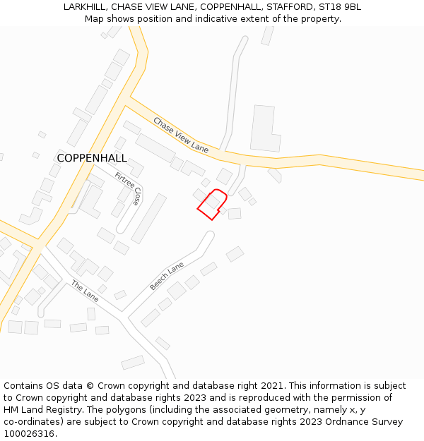 LARKHILL, CHASE VIEW LANE, COPPENHALL, STAFFORD, ST18 9BL: Location map and indicative extent of plot