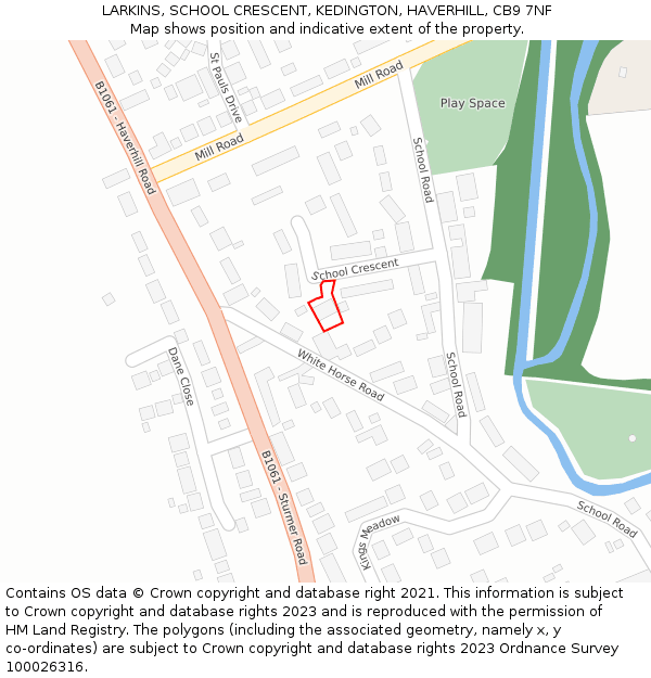 LARKINS, SCHOOL CRESCENT, KEDINGTON, HAVERHILL, CB9 7NF: Location map and indicative extent of plot