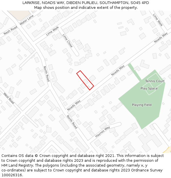 LARKRISE, NOADS WAY, DIBDEN PURLIEU, SOUTHAMPTON, SO45 4PD: Location map and indicative extent of plot