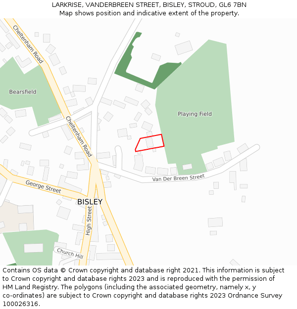 LARKRISE, VANDERBREEN STREET, BISLEY, STROUD, GL6 7BN: Location map and indicative extent of plot