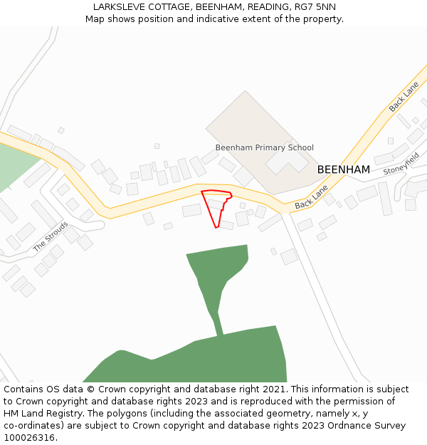 LARKSLEVE COTTAGE, BEENHAM, READING, RG7 5NN: Location map and indicative extent of plot