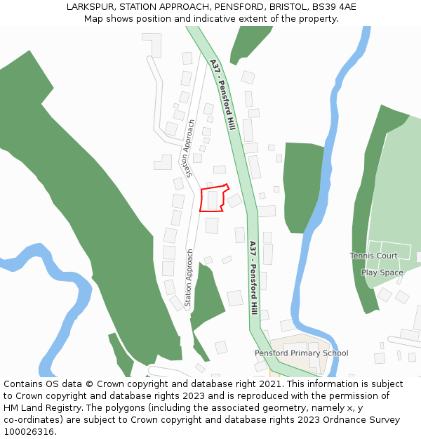 LARKSPUR, STATION APPROACH, PENSFORD, BRISTOL, BS39 4AE: Location map and indicative extent of plot