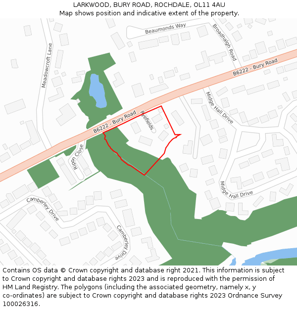 LARKWOOD, BURY ROAD, ROCHDALE, OL11 4AU: Location map and indicative extent of plot