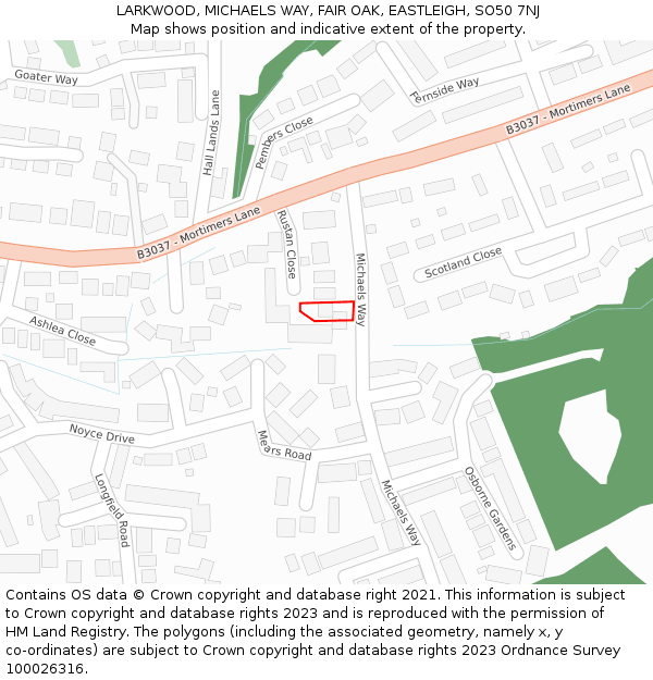 LARKWOOD, MICHAELS WAY, FAIR OAK, EASTLEIGH, SO50 7NJ: Location map and indicative extent of plot