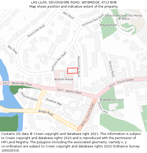 LAS LILAS, DEVONSHIRE ROAD, WEYBRIDGE, KT13 8HB: Location map and indicative extent of plot