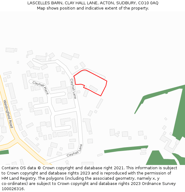 LASCELLES BARN, CLAY HALL LANE, ACTON, SUDBURY, CO10 0AQ: Location map and indicative extent of plot