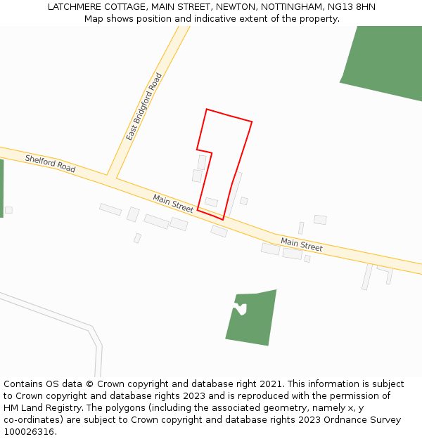 LATCHMERE COTTAGE, MAIN STREET, NEWTON, NOTTINGHAM, NG13 8HN: Location map and indicative extent of plot