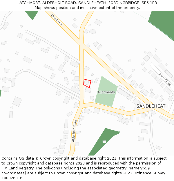 LATCHMORE, ALDERHOLT ROAD, SANDLEHEATH, FORDINGBRIDGE, SP6 1PR: Location map and indicative extent of plot