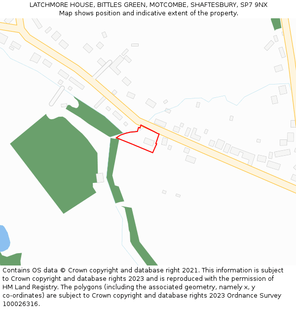 LATCHMORE HOUSE, BITTLES GREEN, MOTCOMBE, SHAFTESBURY, SP7 9NX: Location map and indicative extent of plot