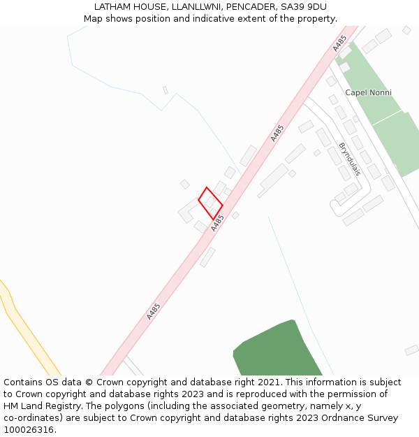 LATHAM HOUSE, LLANLLWNI, PENCADER, SA39 9DU: Location map and indicative extent of plot