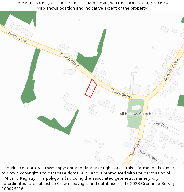 LATYMER HOUSE, CHURCH STREET, HARGRAVE, WELLINGBOROUGH, NN9 6BW: Location map and indicative extent of plot