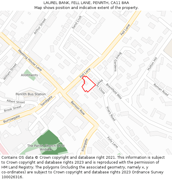 LAUREL BANK, FELL LANE, PENRITH, CA11 8AA: Location map and indicative extent of plot