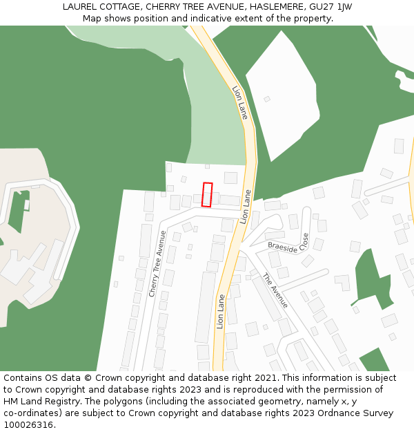 LAUREL COTTAGE, CHERRY TREE AVENUE, HASLEMERE, GU27 1JW: Location map and indicative extent of plot