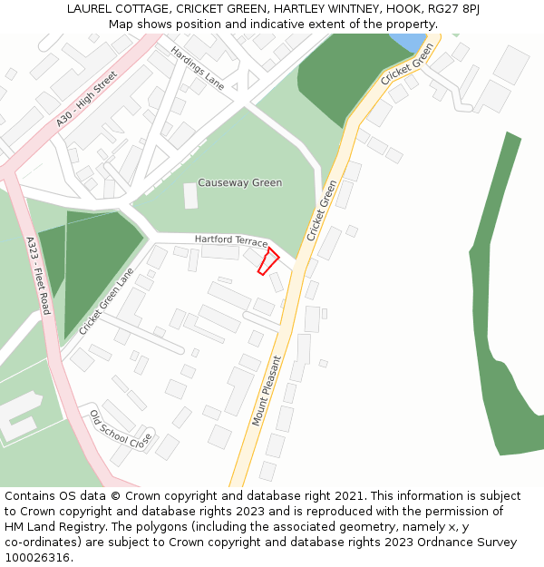 LAUREL COTTAGE, CRICKET GREEN, HARTLEY WINTNEY, HOOK, RG27 8PJ: Location map and indicative extent of plot