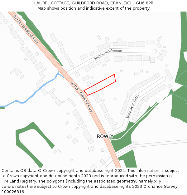 LAUREL COTTAGE, GUILDFORD ROAD, CRANLEIGH, GU6 8PR: Location map and indicative extent of plot