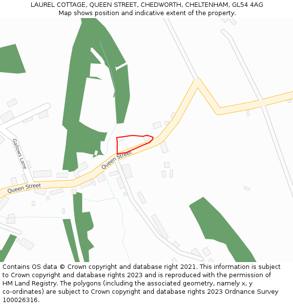 LAUREL COTTAGE, QUEEN STREET, CHEDWORTH, CHELTENHAM, GL54 4AG: Location map and indicative extent of plot